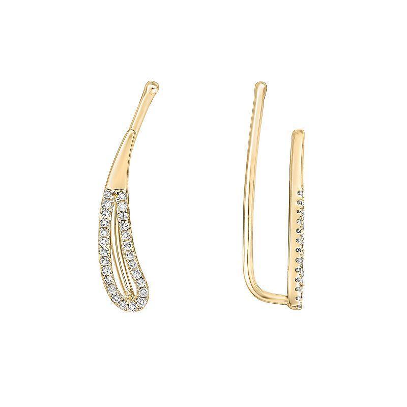 Gemminded 10k Gold 1/6 Carat T.W. Diamond Crawler Earrings, Womens, White Product Image