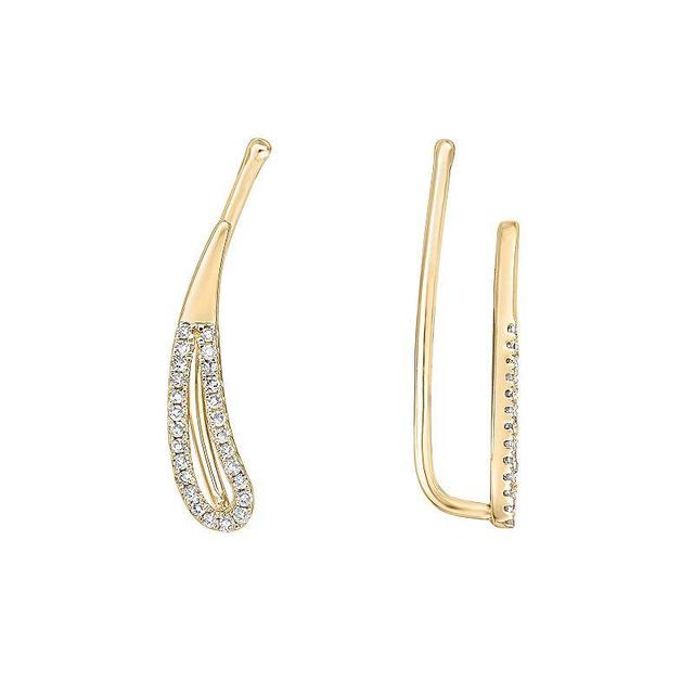 Gemminded 10k Gold 1/6 Carat T.W. Diamond Crawler Earrings, Womens, White Product Image