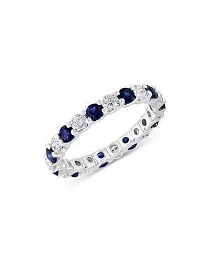 Womens 14K White Gold, Diamond, & Sapphire Eternity Band Product Image