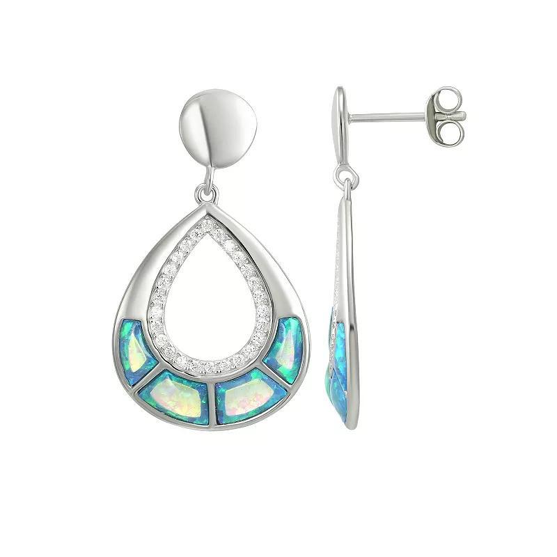 Forever Radiant Sterling Silver Cubic Zirconia & Blue Opal Teardrop Dangle Earrings, Womens Product Image