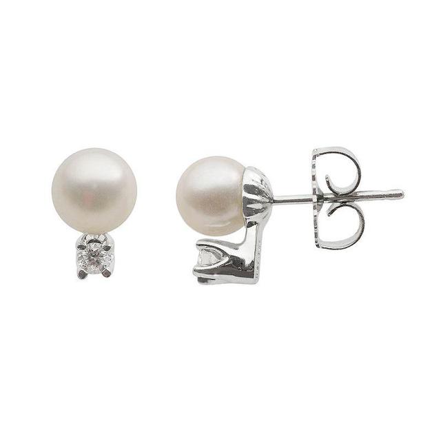 18k White Gold AA Akoya Cultured Pearl and 1/10-ct. T.W. Diamond Stud Earrings (6-6.5 mm), Womens Product Image