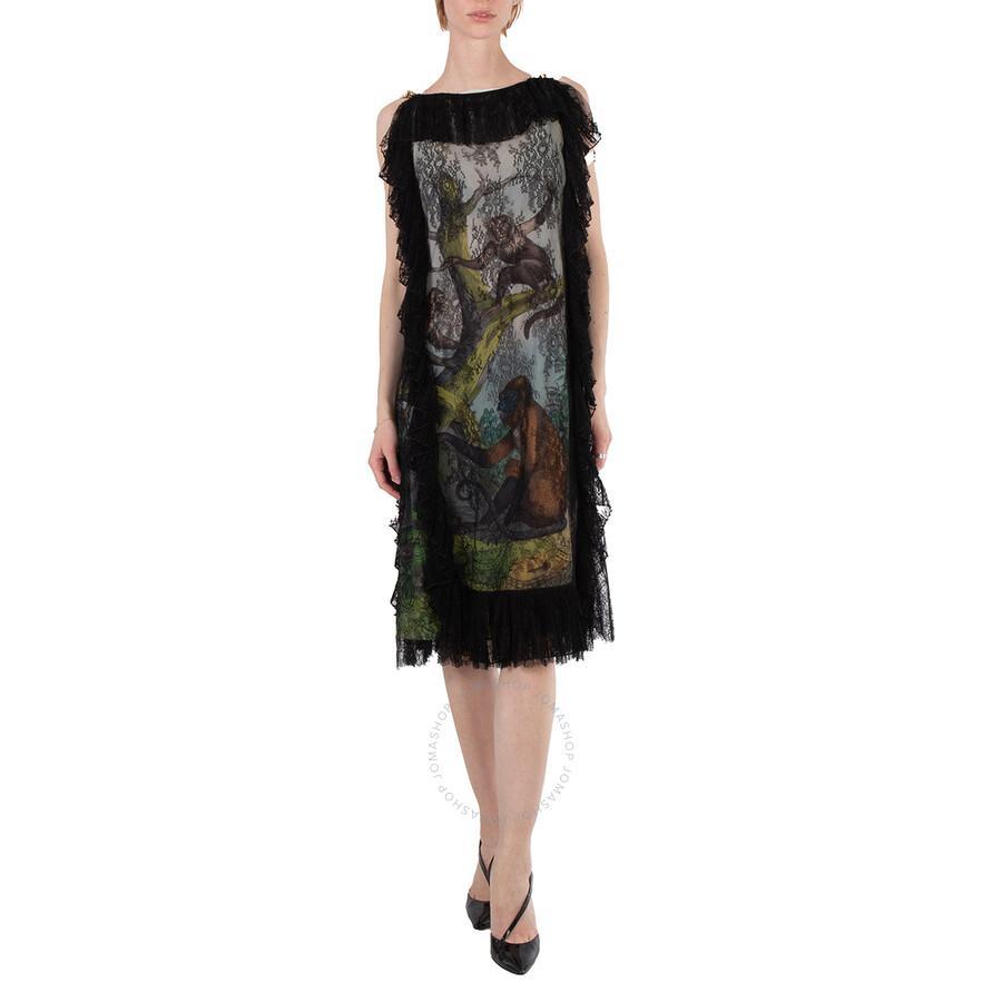 BURBERRY Ladies Light Opal Green Chantilly Lace And Monkey Print Shift Dress Product Image