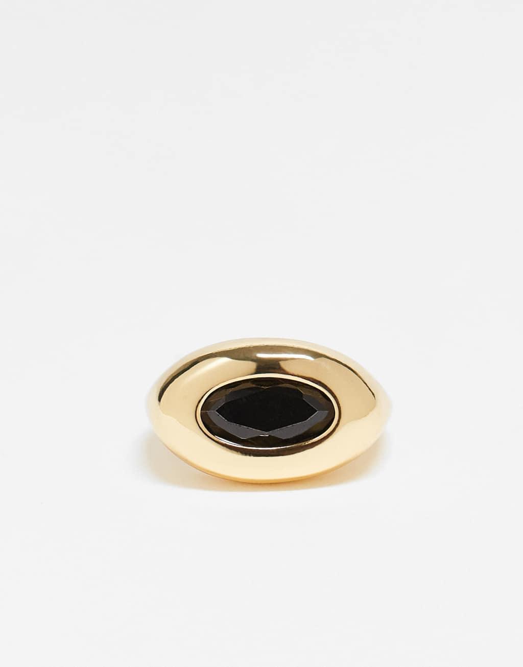 ASOS DESIGN 14k gold plated ring with black stone detail Product Image