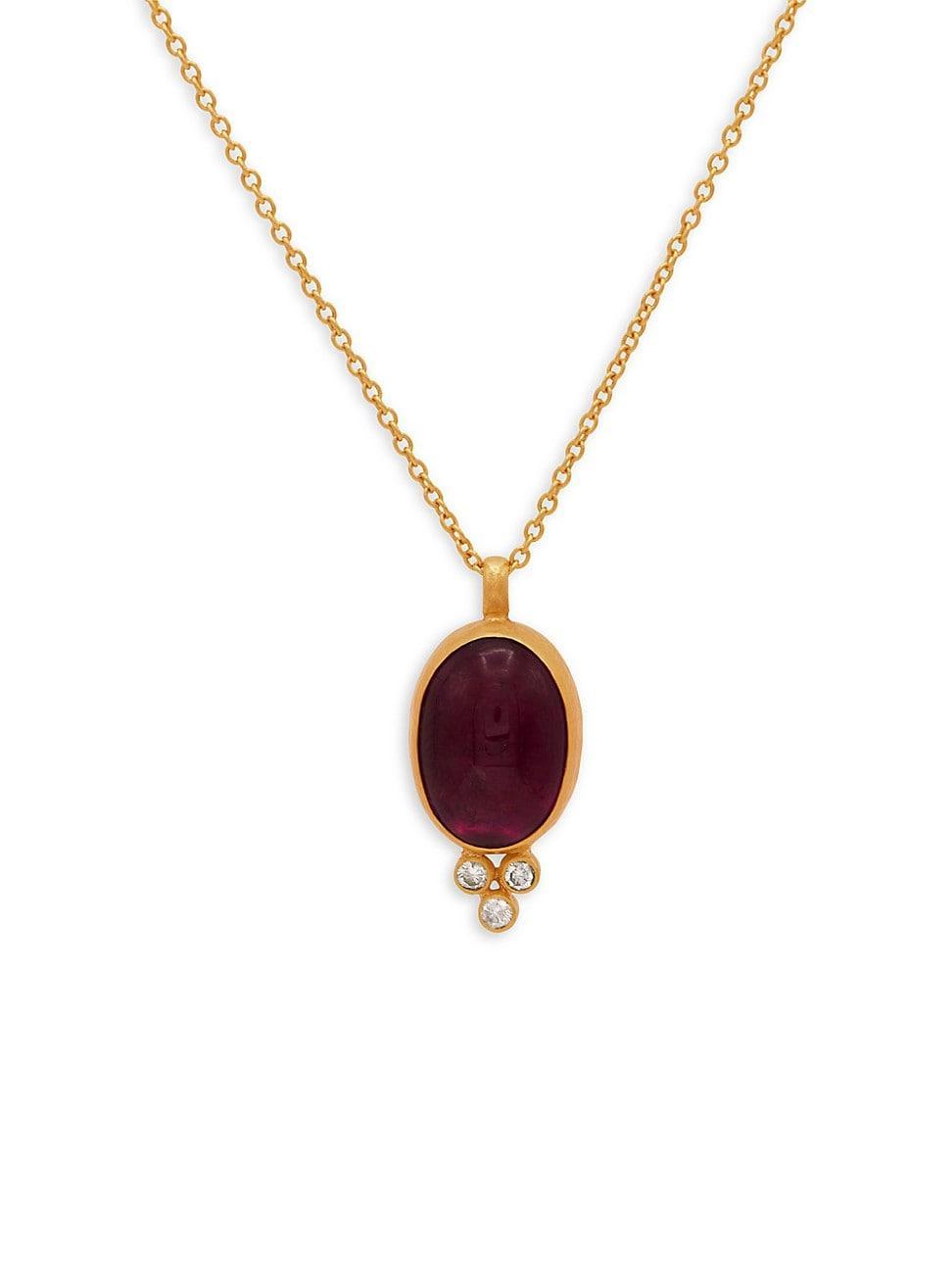 Womens Rubellite, Diamond & 24K Yellow Gold Pendant Necklace Product Image