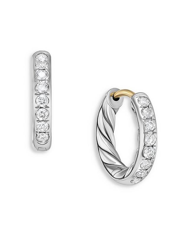 Womens Sculpted Cable Huggie Hoop Earrings In Sterling Silver With Diamonds Product Image