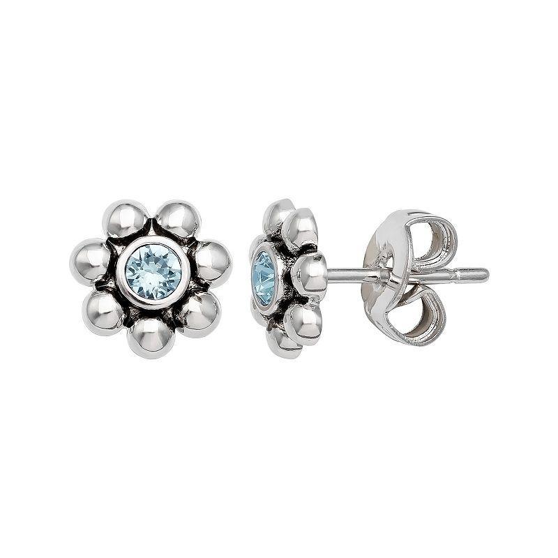 Brilliance Fine Silver-Plated Crystal Flower Birthstone Stud Earrings, Womens, Silver Tone December Product Image