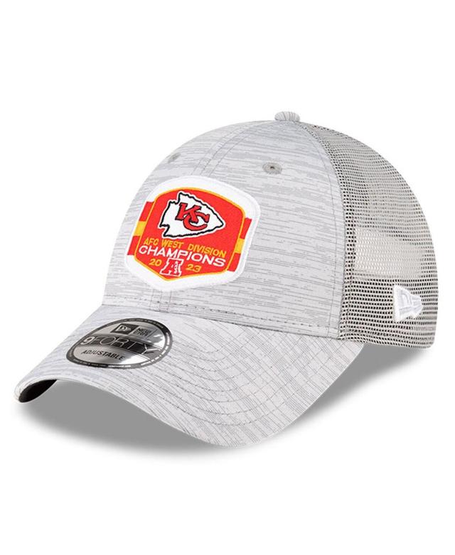 Mens New Era Heather Gray Kansas City Chiefs 2023 AFC West Division Champions Locker Room Trophy Collection Trucker 9FORTY Adjustable Hat Product Image