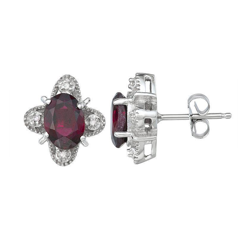 Jewelexcess Sterling Silver Gemstone & Diamond Accent Stud Earrings, Womens, Red Product Image