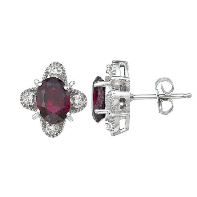 Jewelexcess Sterling Silver Gemstone & Diamond Accent Stud Earrings, Womens, Red Product Image