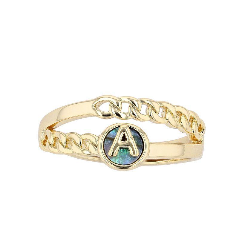 City Luxe Gold Tone Abalone Initial Disk Chain Band Ring, Womens product image