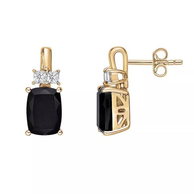 Gemminded 10k Gold Onyx & Lab-Created White Sapphire Drop Earrings, Womens Product Image