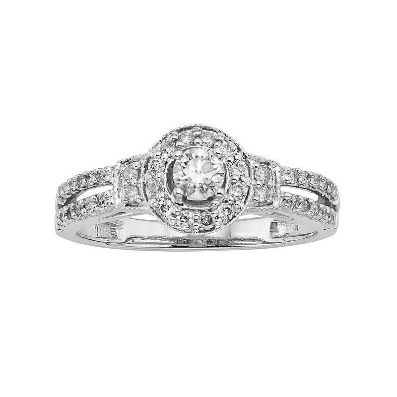 The Regal Collection Round-Cut IGL Certified Diamond Frame Engagement Ring in 10k White Gold (1/2 ct. T.W.), Womens Product Image