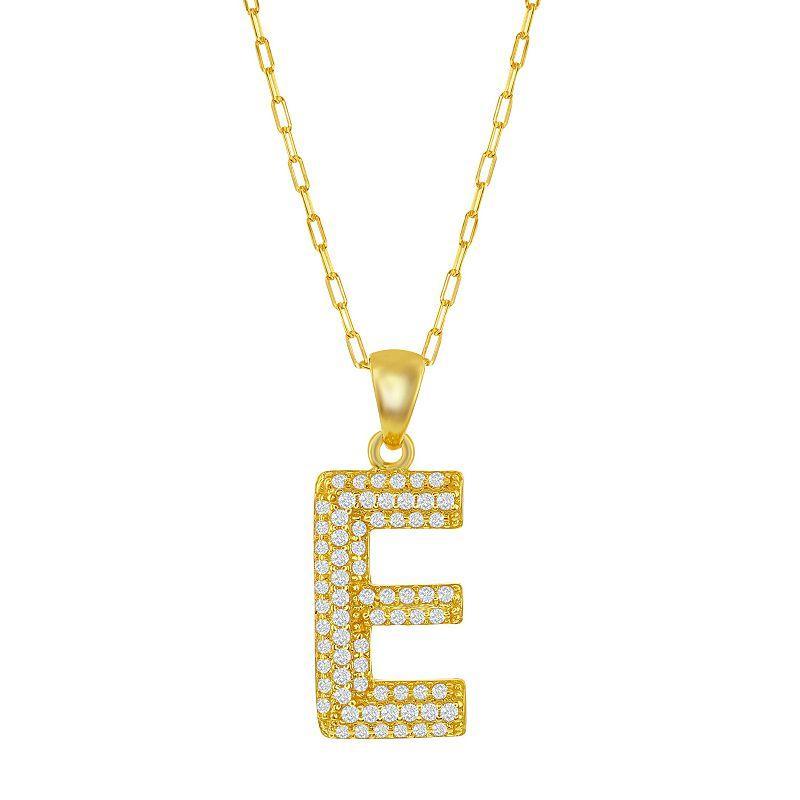 Sterling Silver Cubic Zirconia Block Initial Necklace, Womens F Product Image