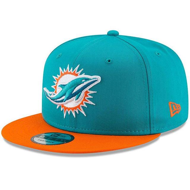 Mens New Era Aqua/Orange Miami Dolphins 2-Tone Basic 9FIFTY Snapback Hat, Turquoise A Product Image