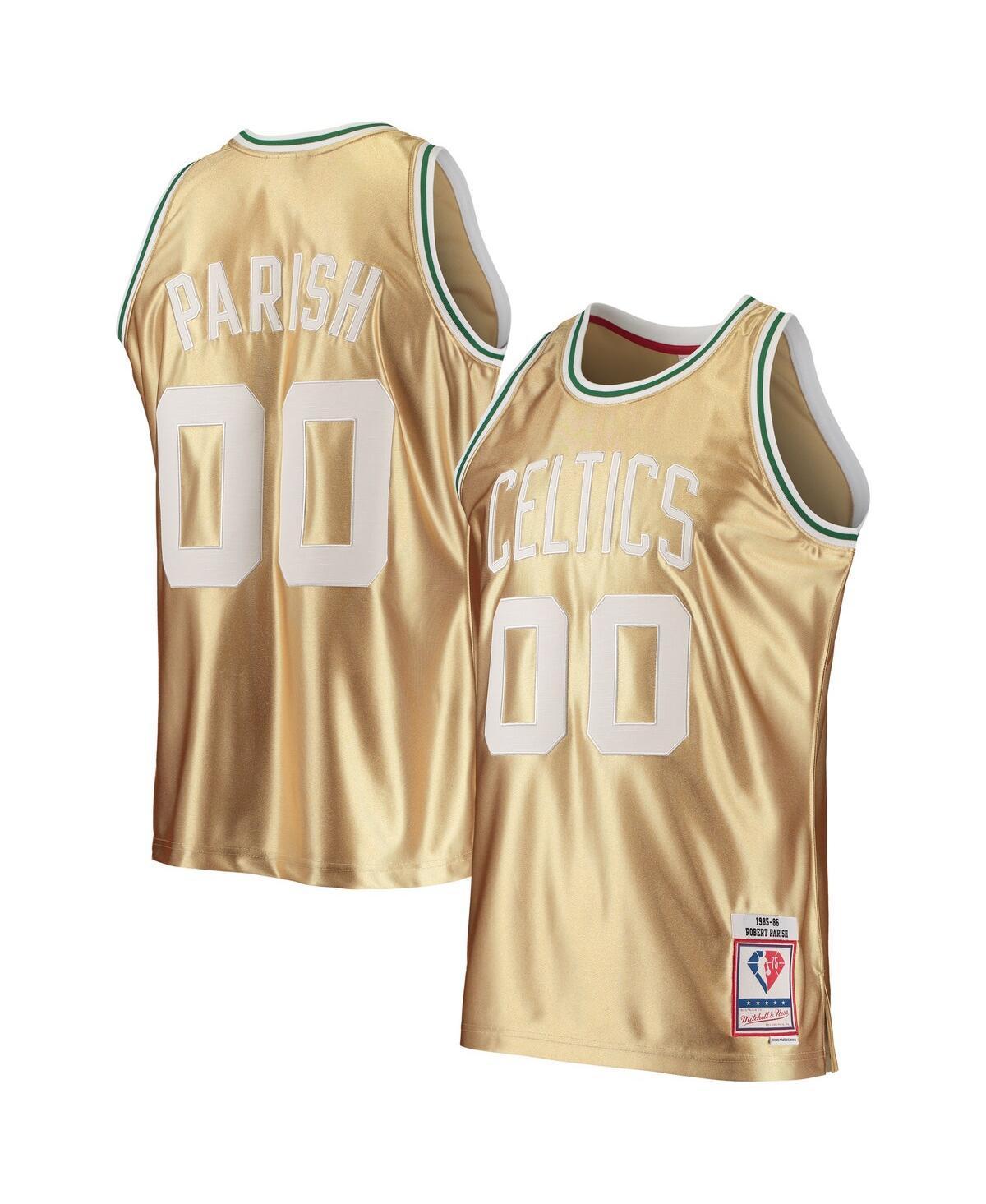 Mens Mitchell & Ness Robert Parish Gold Boston Celtics 75th Anniversary 1985-86 Hardwood Classics Swingman Jersey - Gold Product Image