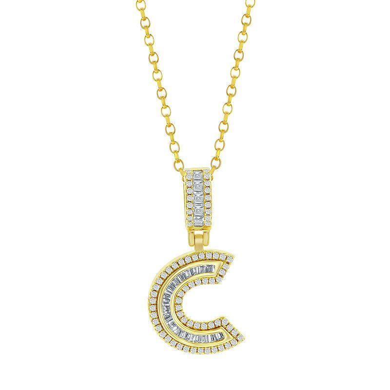 Argento Bella Sterling Silver Cubic Zirconia Initial Pendant Necklace, Womens Yellow Product Image