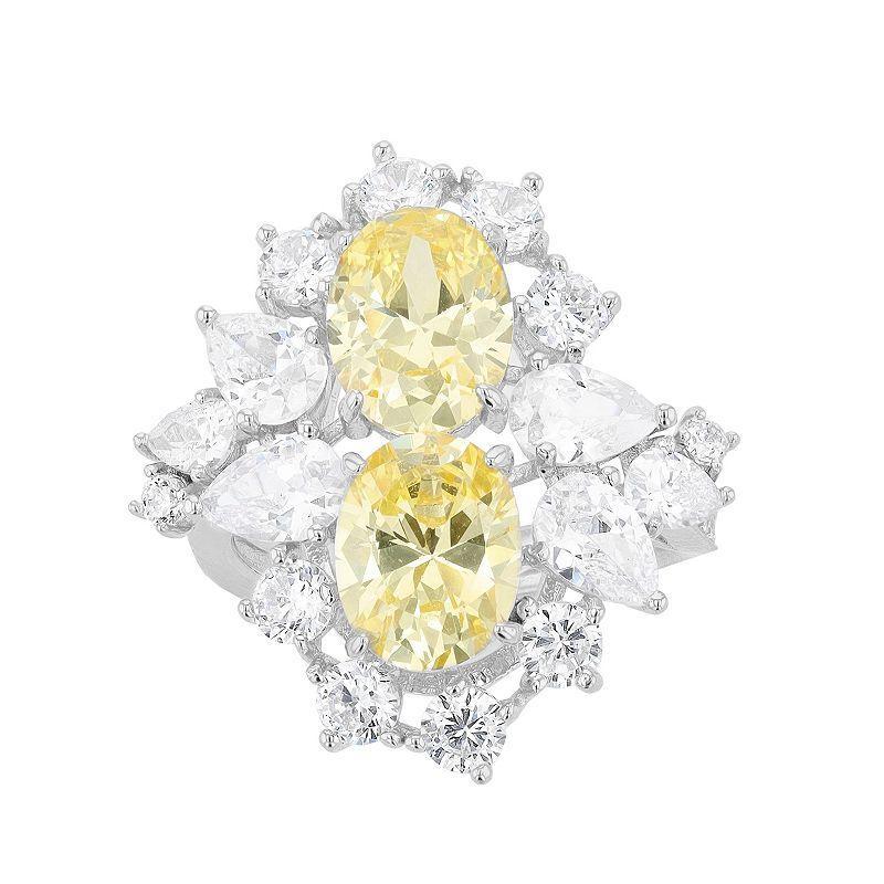 Sterling Silver Yellow & White Cubic Zirconia Cluster Cocktail Ring, Womens Product Image