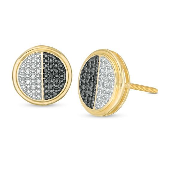 Men's 1/10 CT. T.w. Enhanced Black and White Diamond Circle Stud Earrings in Sterling Silver with 14K Gold Plate Product Image