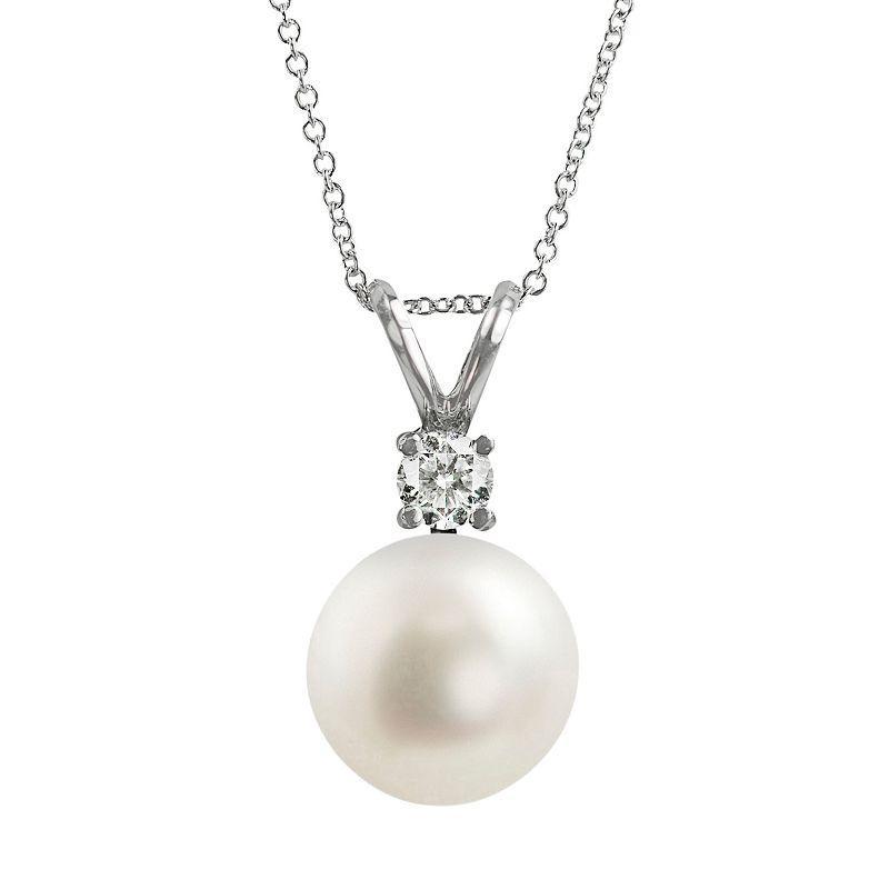 18k White Gold 1/10-ct. T.W. Diamond and AAA Akoya Cultured Pearl Pendant, Womens Product Image