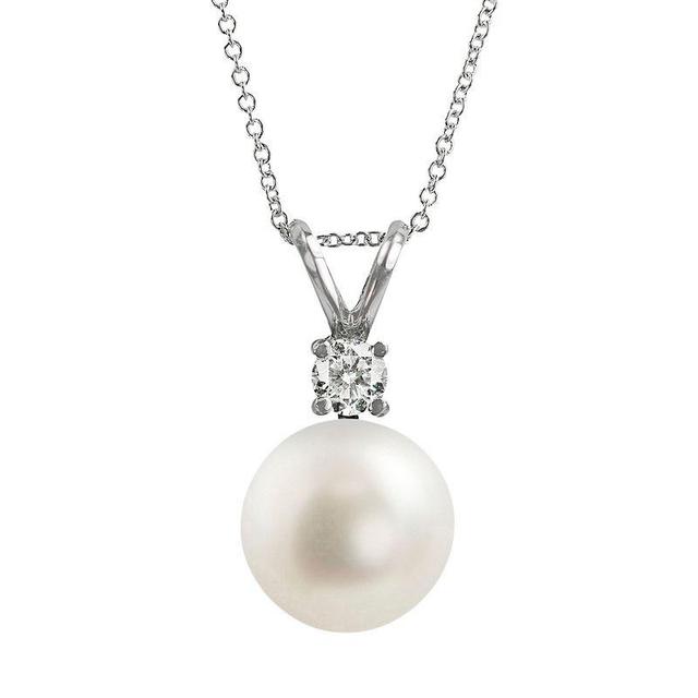 18k White Gold 1/10-ct. T.W. Diamond and AAA Akoya Cultured Pearl Pendant, Womens Product Image