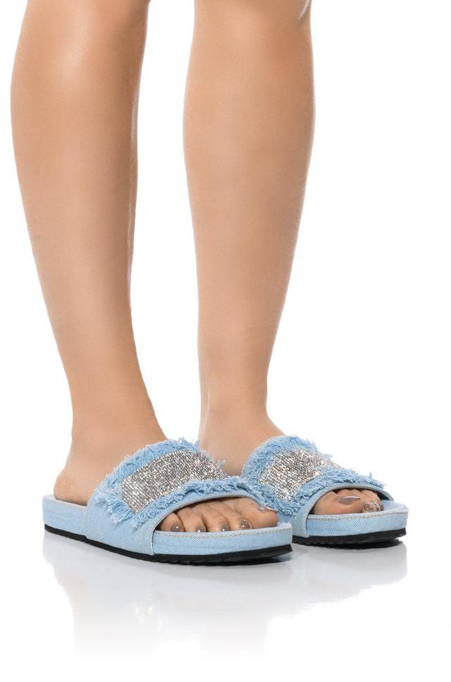 VISE EMBELLISHED SLIP ON DENIM SANDAL IN LIGHT BLUE Product Image