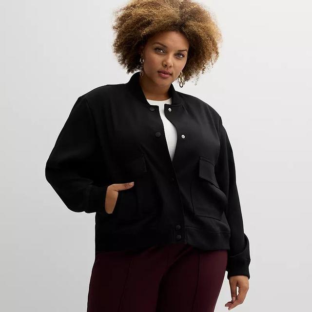 Plus Size Nine West Patch Pocket Bomber Jacket, Womens Product Image