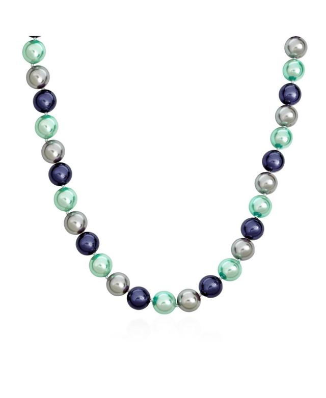 Bling Jewelry Large Hand Knotted Multi Color Blue Grey Shades Shell Imitation Pearl 14MM Strand Necklace For Women 20In Product Image