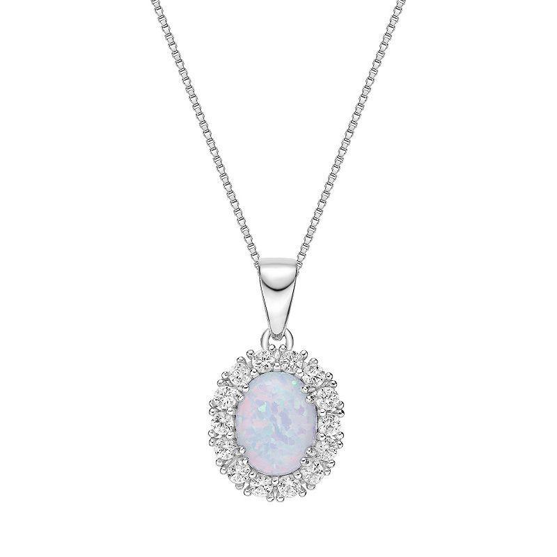 Gemminded Sterling Silver Lab-Created Opal & Lab-Created White Sapphire Pendant Necklace, Womens Product Image