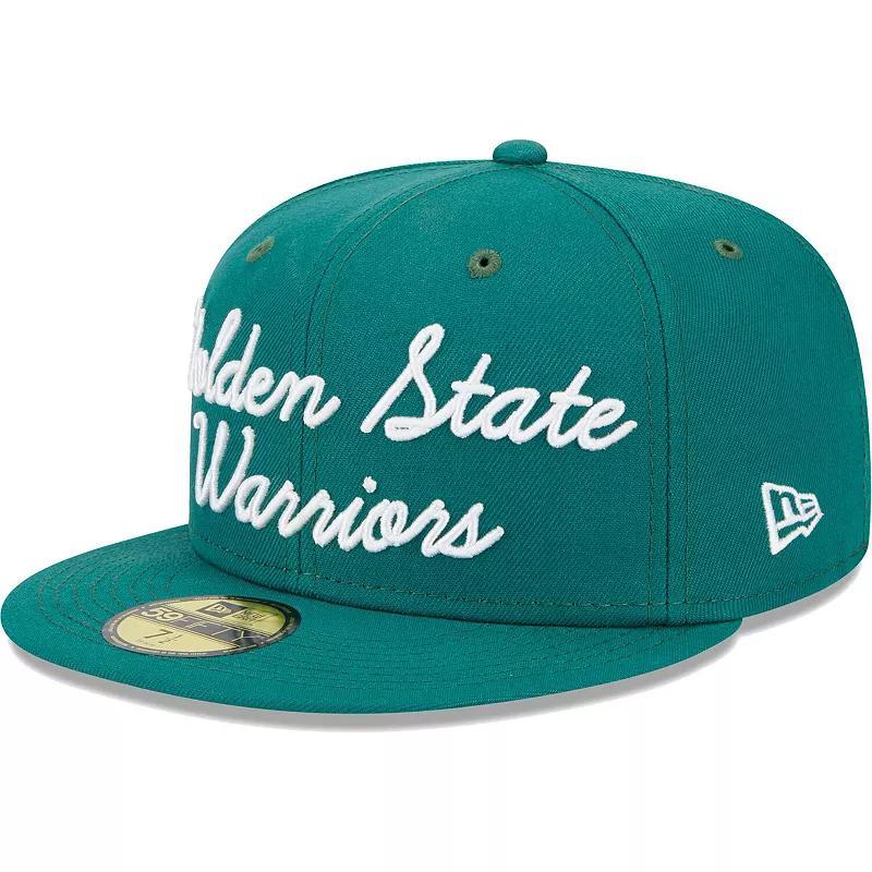 Mens New Era Augusta Green Golden State Warriors Script 59FIFTY Fitted Hat Product Image