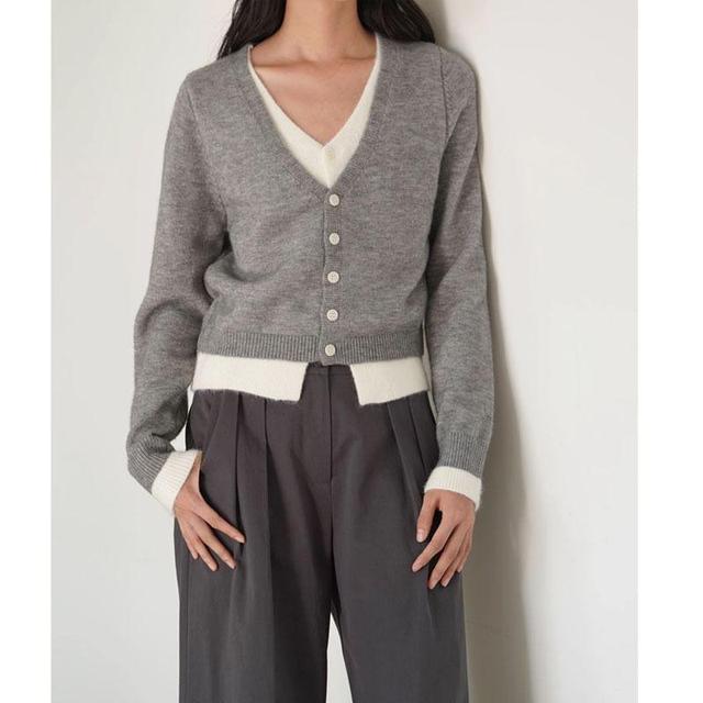 V-Neck Mock Two Piece Cardigan Product Image