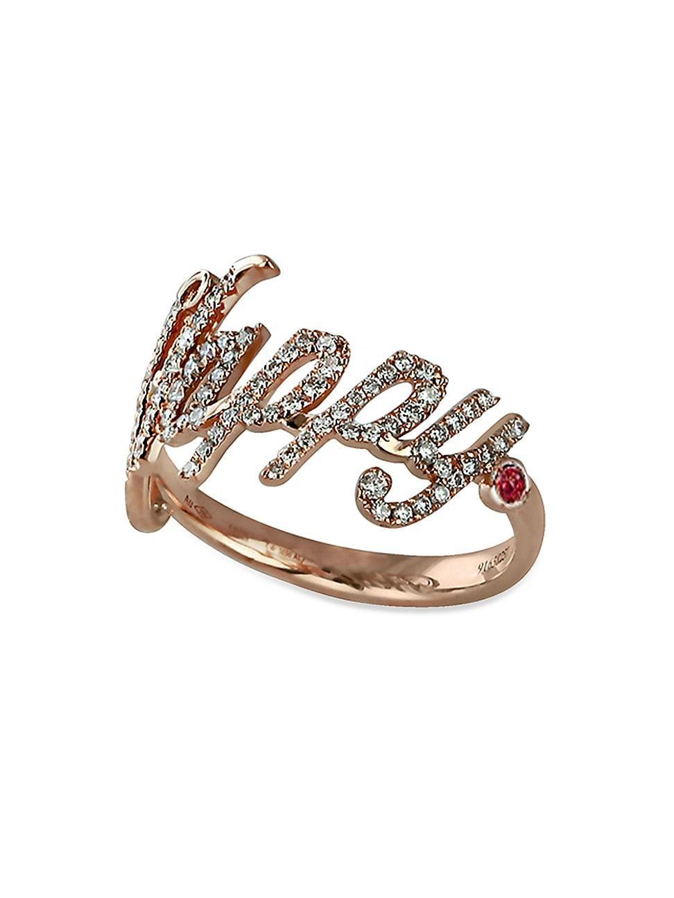 Womens Sentiments 18K Rose Gold, Ruby & Diamond Happy Ring Product Image