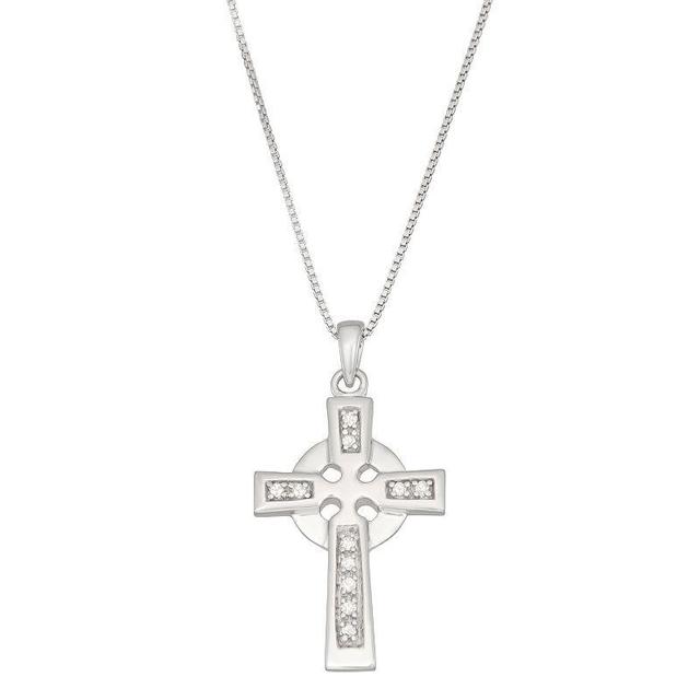 HDI Sterling Silver 1/10 Carat T.W. Diamond Celtic Cross Necklace, Womens Product Image