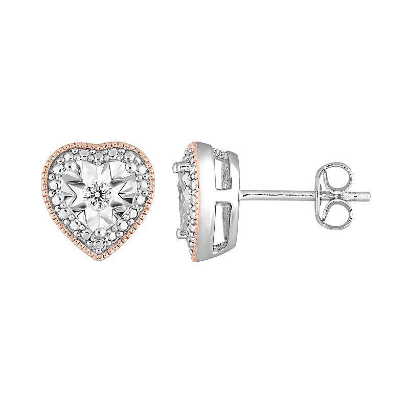 Stella Grace Two Tone Sterling Silver 1/10 Carat T.W. Diamond Heart Stud Earrings, Womens, White Product Image