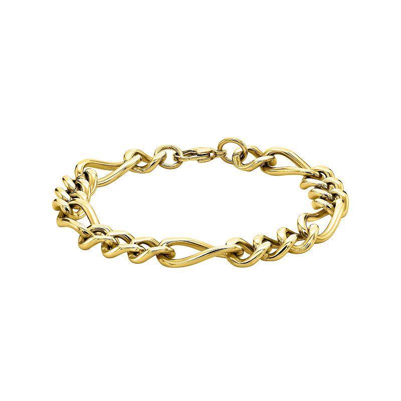 Mens LYNX Stainless Steel Figaro Chain Bracelet Gold Tone Product Image