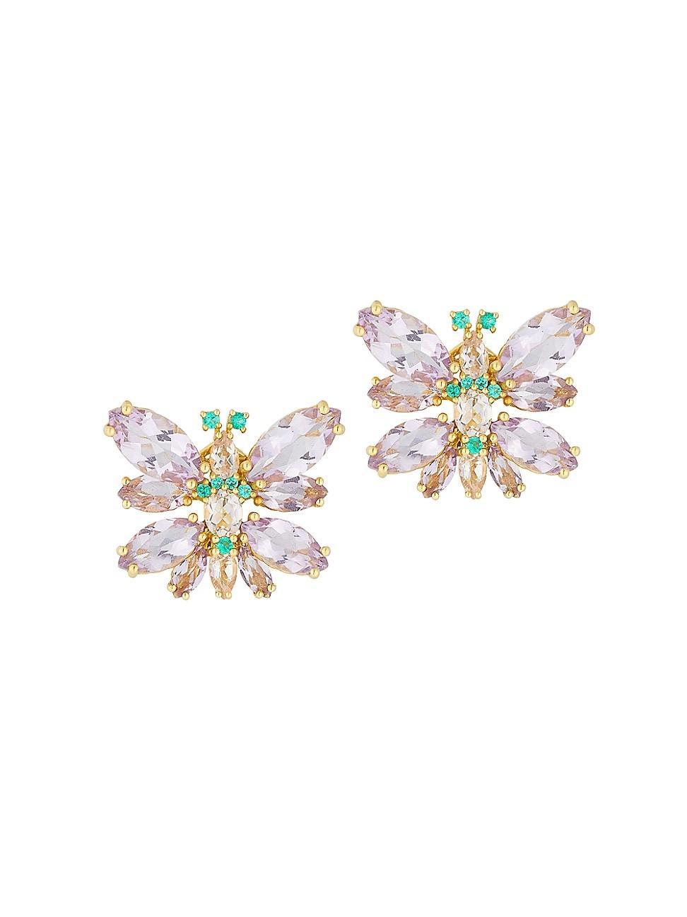 Womens 18K Yellow Gold Gemstone Butterfly Earrings Product Image