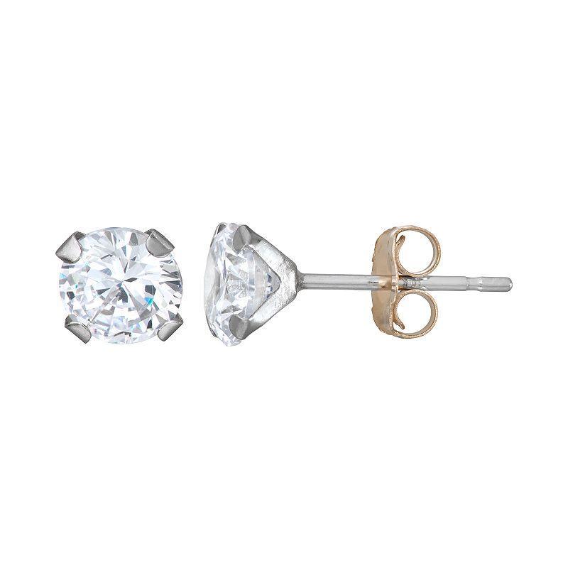 Taylor Grace 10k White Gold 5 mm Cubic Zirconia Stud Earrings, Womens Product Image