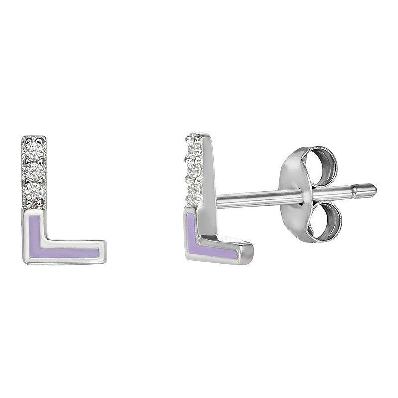 PRIMROSE Sterling Silver Cubic Zirconia Initial Stud Earrings, Womens, Pink J Product Image