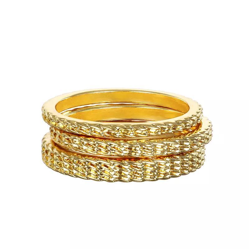 Emberly Gold Tone Textured 3-piece Ring Set, Womens Product Image