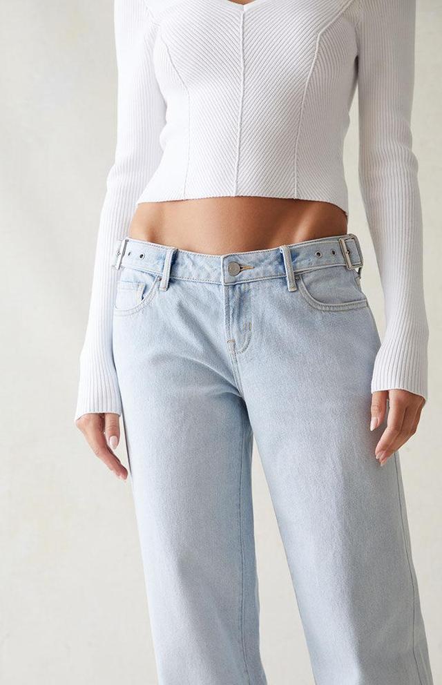 PacSun Womens Eco Light Indigo Belted Wide Leg Jeans Product Image