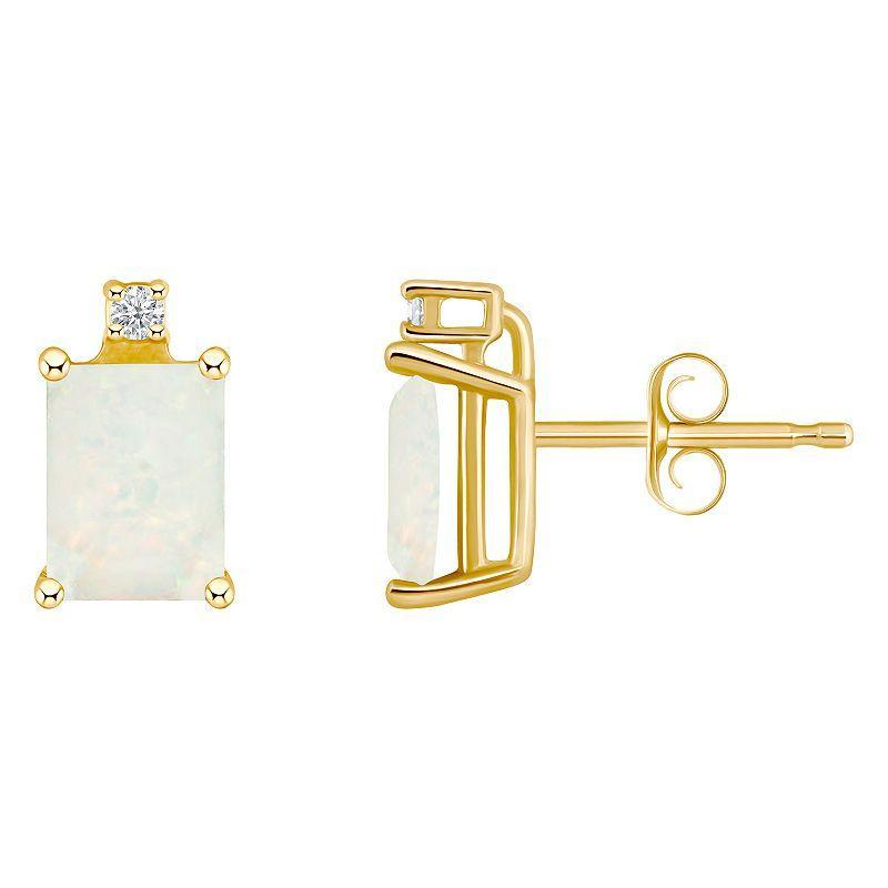 Celebration Gems 14k Gold Gemstone & Diamond Accent Stud Earrings, Womens, White Product Image