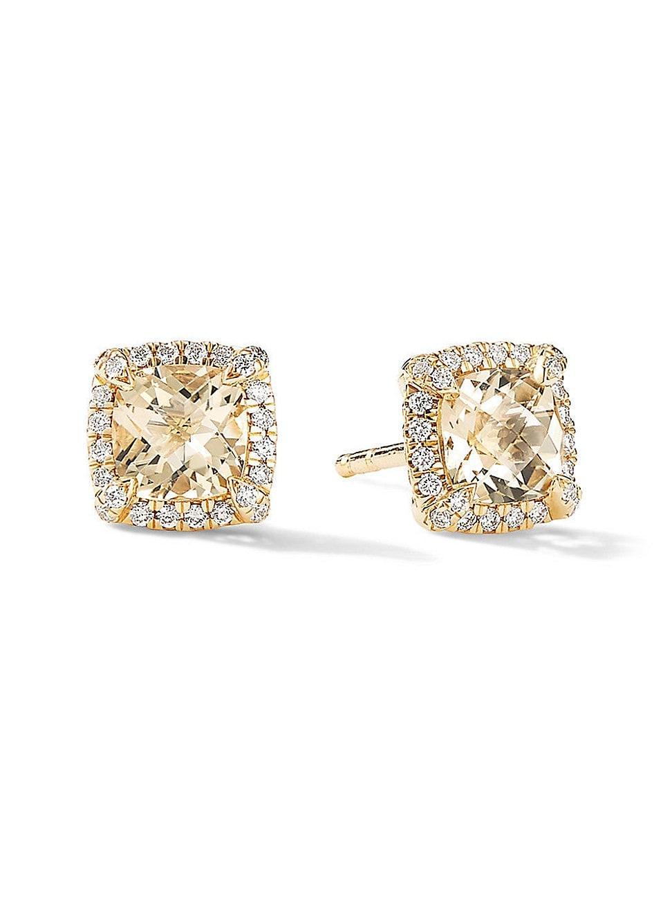 David Yurman Petite Chatelaine Pave Bezel Stud Earrings in 18K Yellow Gold with Champagne Citrine Product Image