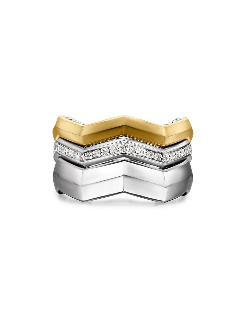 Womens Zig Zag Stax Three Row Ring in Sterling Silver Product Image