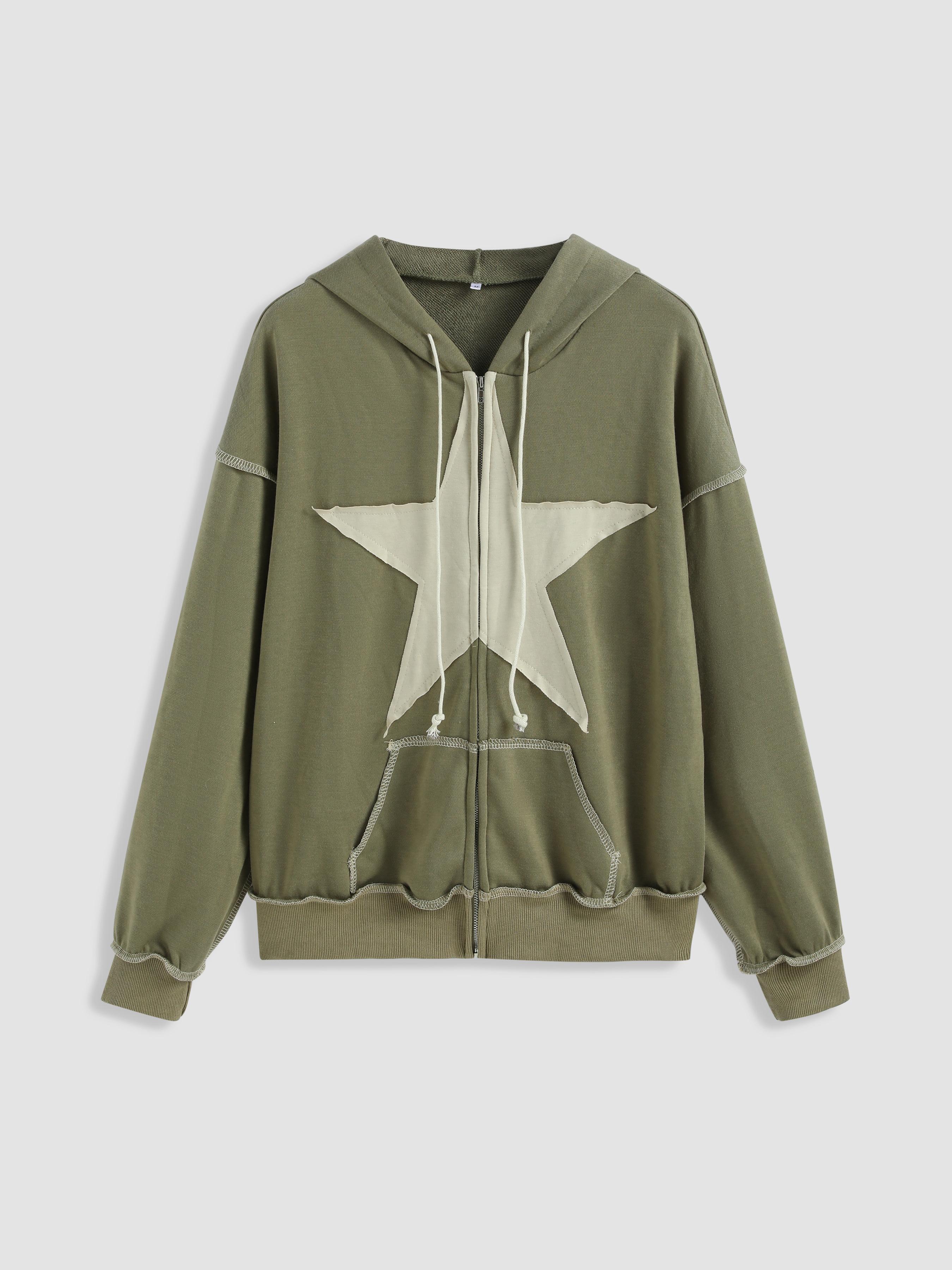 Terry Star Pattern Zip Up Oversized Hoodie Product Image