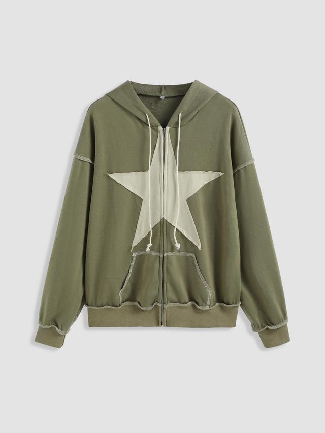 Terry Star Pattern Zip Up Oversized Hoodie Product Image