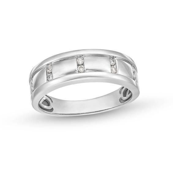 Men's 1/10 CT. T.w. Diamond Vertical Channel Band in 10K White Gold Product Image