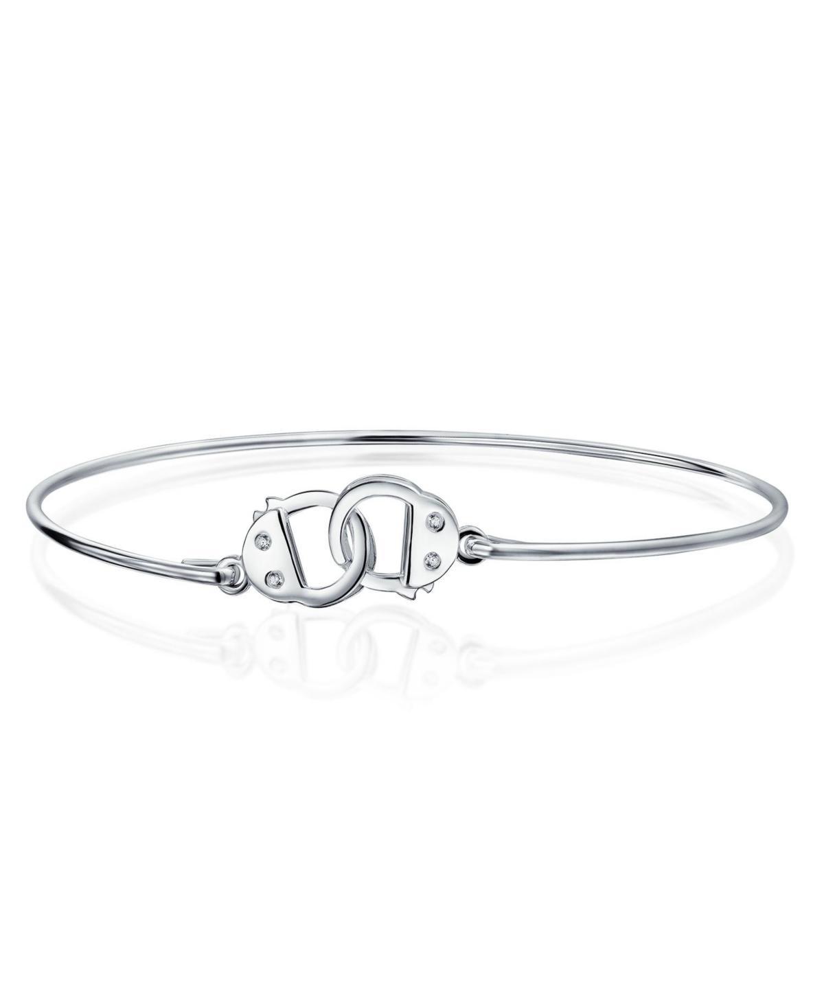 Bling Jewelry Minimalist Delicate Bff Working Lock Handcuff Bangle Bracelet For Women Cz Accent .925 Sterling Silver Product Image