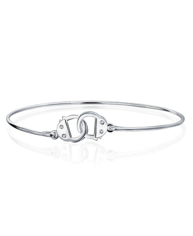 Bling Jewelry Minimalist Delicate Bff Working Lock Handcuff Bangle Bracelet For Women Cz Accent .925 Sterling Silver Product Image