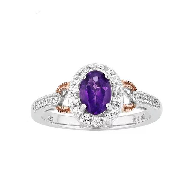 10k Rose Gold Over Silver Amethyst & White Topaz Halo Ring, Womens Two Tone Product Image