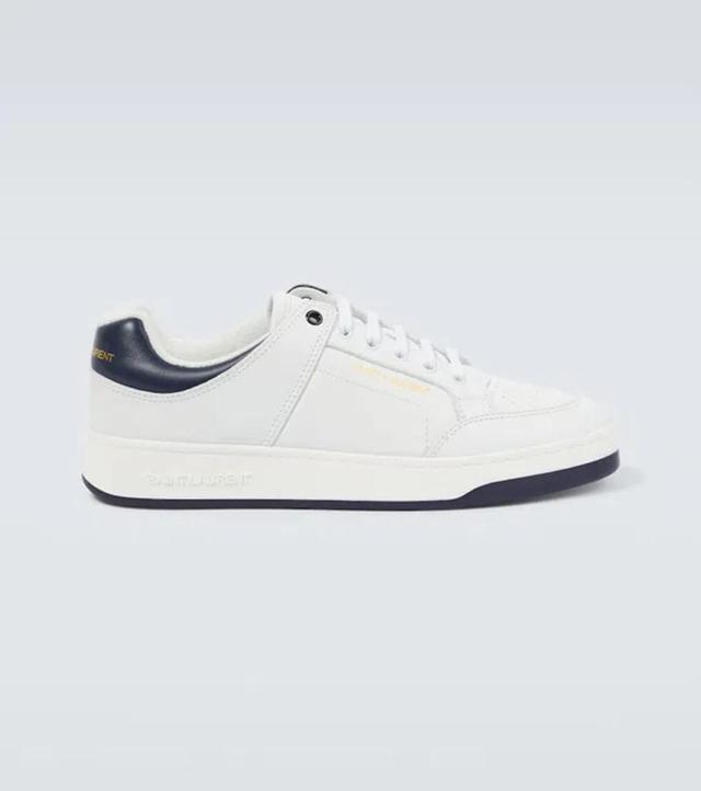 Luxury Leather Sneakers With Rubber Sole And Iconic Branding In White,blue Product Image