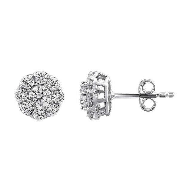 10k White Gold 1 Carat T.W. Diamond Cluster Stud Earrings, Womens Product Image